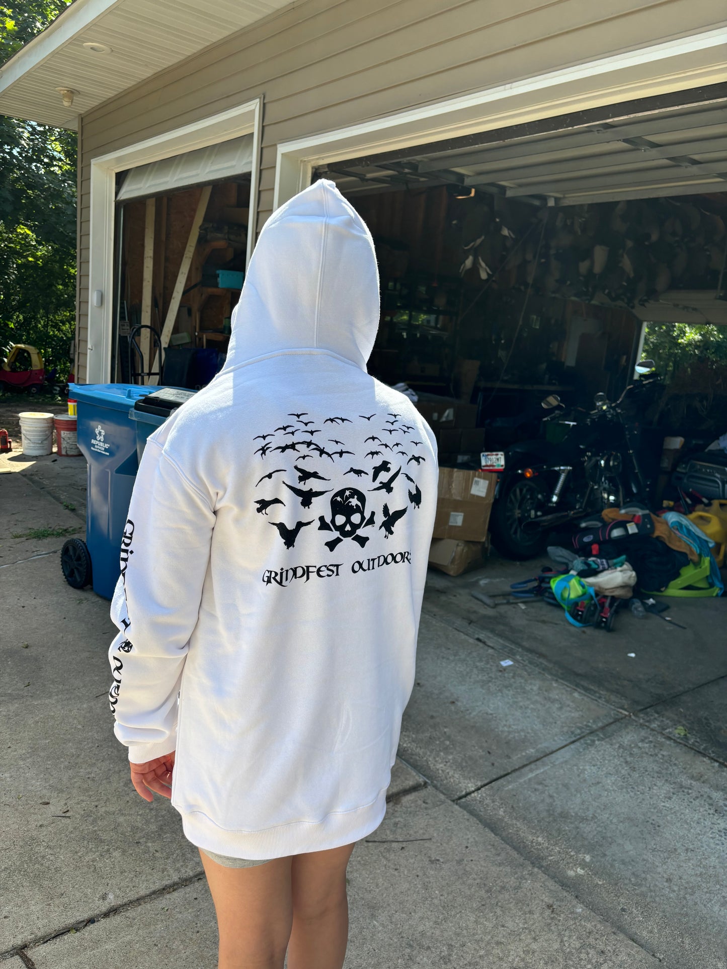White Hoodie with Snow Geese Logo